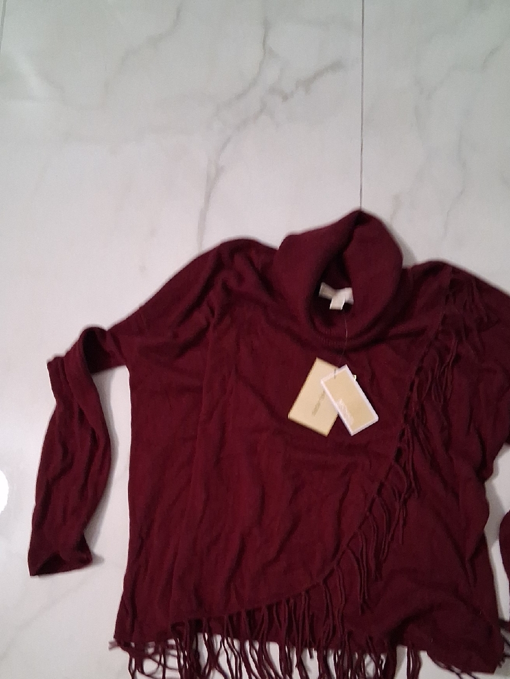 Michael Kors Burgundy Fringe Hem Turtleneck Sweater